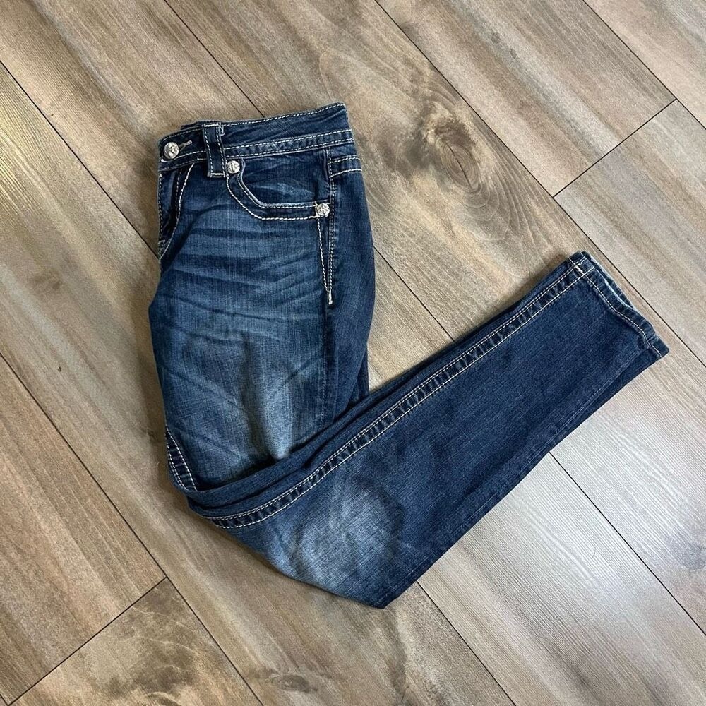 Miss Me Signature Ankle Skinny Jeans Blue Denim Embellished Size 28 JP8241S‎